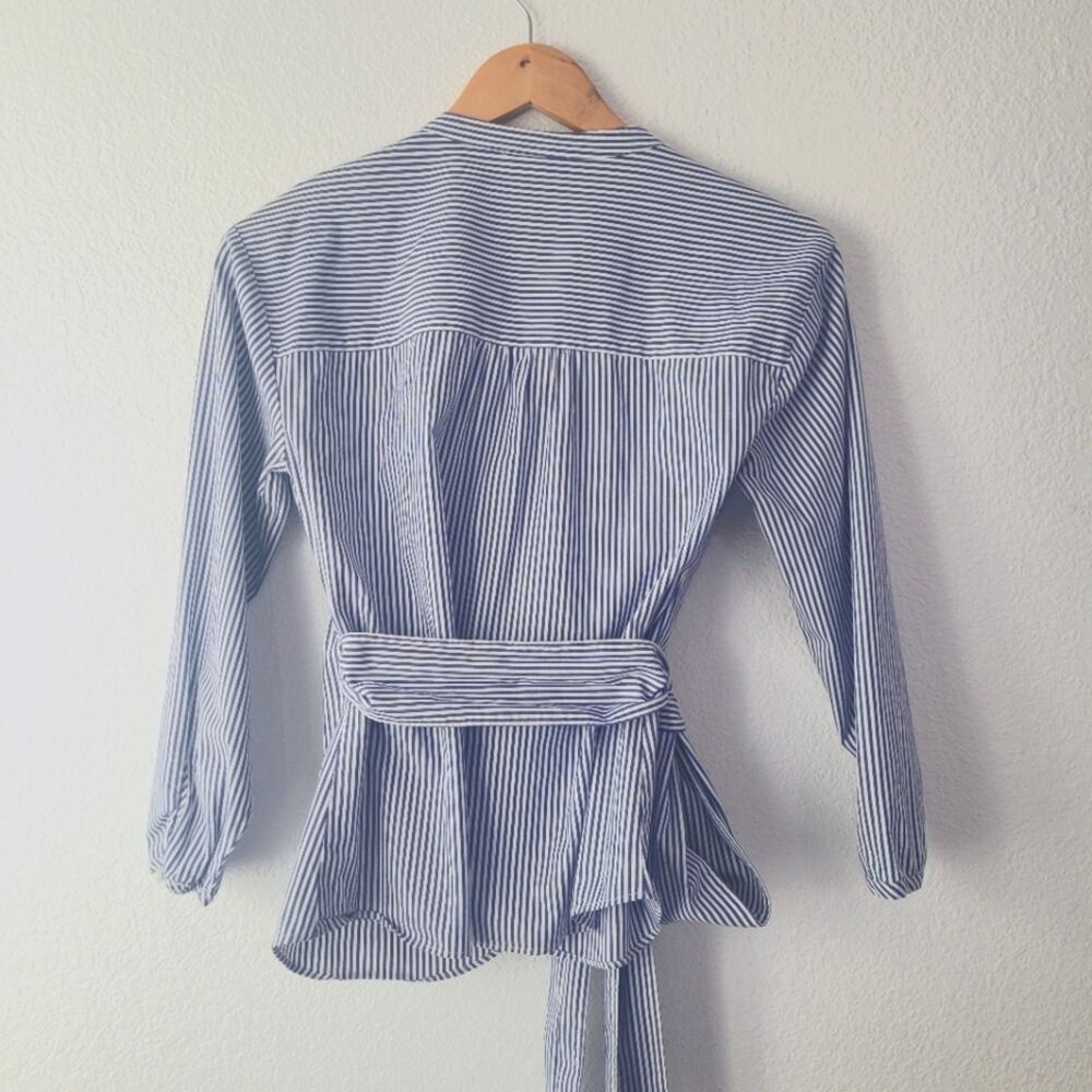 J. Crew Blue and White Striped Cotton Wrap Top Size XS | Old Money | Classic - - Picture 6 of 8